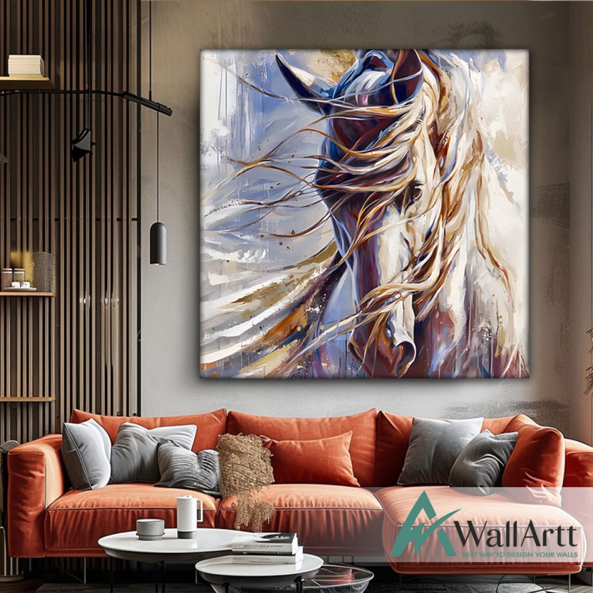 Maned Horse Textured Partial Oil Painting - Wall Art